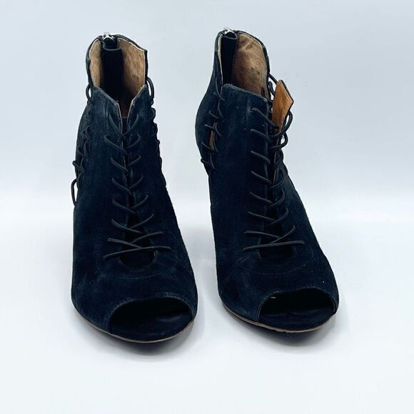 Linea Paolo Stretch Lace Black Suede Wedge Sandals - Women’s 5M - Picture 2 of 9